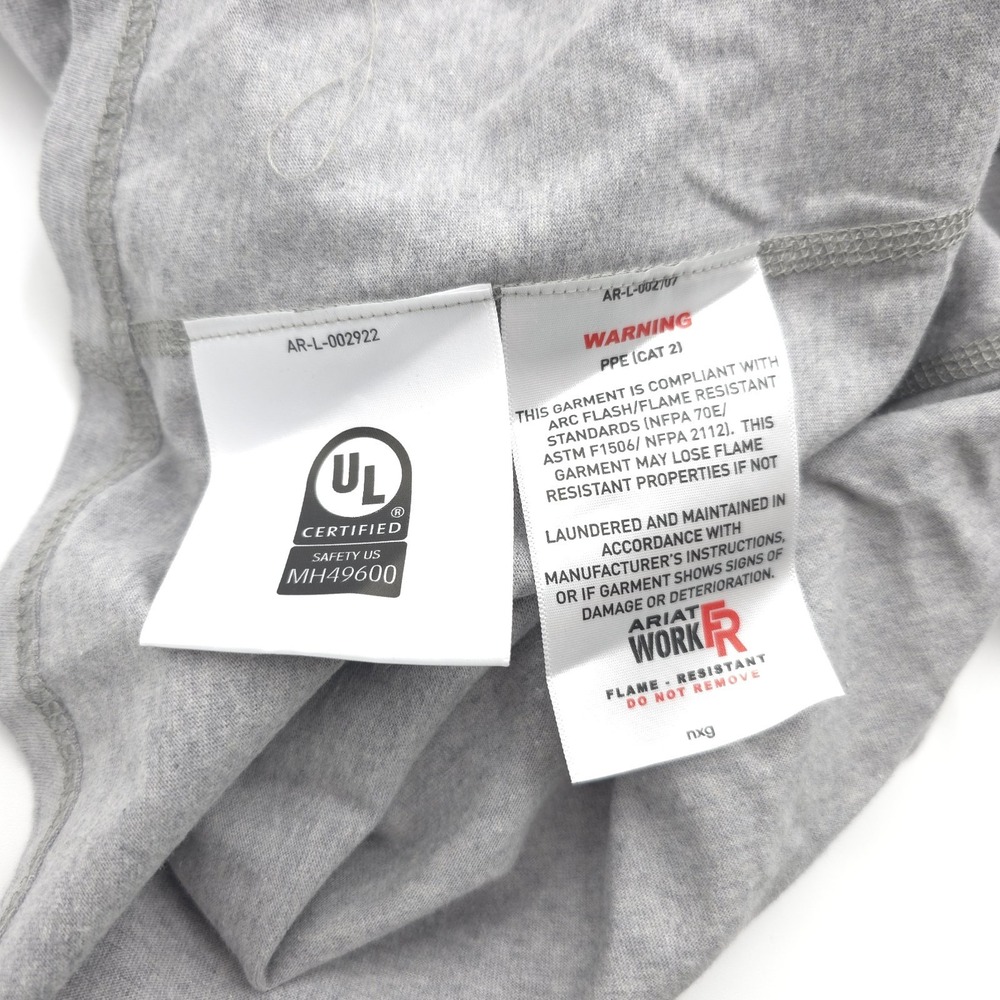 Ariat Men Gray Henley Large FR Work Crew Long Sleeve T-Shirt CAT2 2212 Perdido - Picture 14 of 16